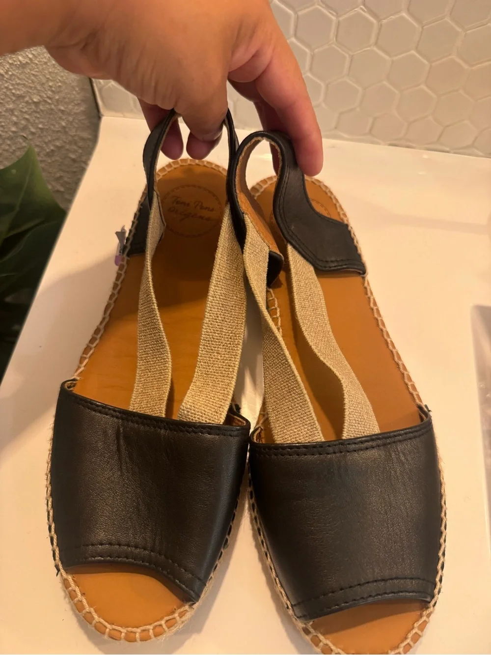 Black Slingback Espadrille Sandals with Elastic Strap Comfy for Summer
